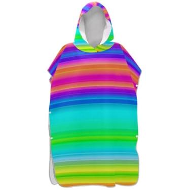 Imagem de Joisal Poncho de surf para adultos trocador com capuz toalha de praia com capuz poncho masculino absorvente com capuz listras arco-íris gradientes cores