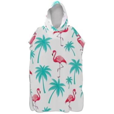 Imagem de Joisal Árvores tropicais flamingos rosa poncho de surfe branco para adultos trocador toalha de banho praia com capuz plus size ponchos adultos para mulheres