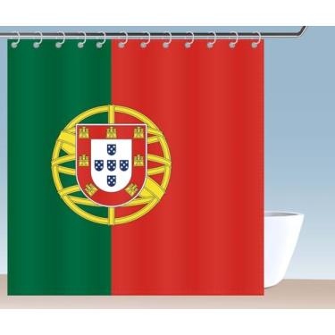 Imagem de Petite Pine Cortina de chuveiro com bandeira de Portugal de poliéster 72 × 72 polegadas com ganchos e ilhós, decoração de banheiro português à prova d'água 182 × 182 cm, cortinas de acessórios de