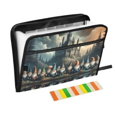 Imagem de Mysterious Castle Many Gnomos Suporte de cupons à prova d'água organizador de arquivos sanfonado pequeno com zíper e etiquetas
