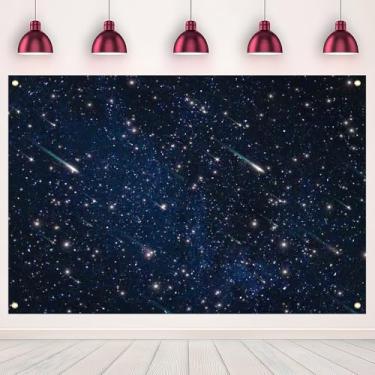 Imagem de Fundo fotográfico de 1,8 x 1,2 m, universo meteoro, céu noturno, estrela, galáxia, crianças, meninos, meninas, festa de aniversário, chá de bebê, decoração de fundo fotográfico, suprimentos de estúdio