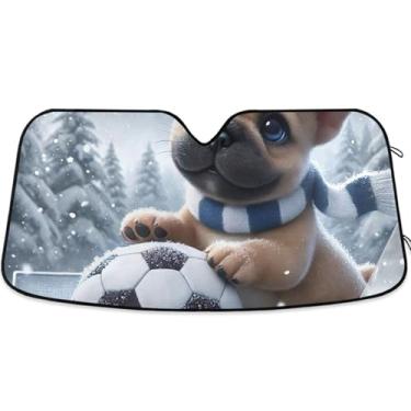 Imagem de Toldo de cachorro fofo buldogue filhote de cachorro para para-brisa de carro personalizado dobrável caminhão janela de carro para-brisa frontal retrátil L, 144,8 cm x 80 cm