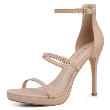 Imagem de CELLENZ Salto alto feminino stiletto: salto alto confortável de 10 cm festa de formatura casamento, salto plataforma peep toe, preto branco prata ouro sandálias de salto com tiras, 02 Nude, 40
