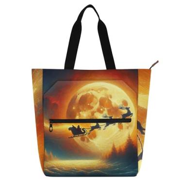 Imagem de GAIGEO Sacolas femininas de Papai Noel com alce de veado para trabalho, lona, bolsas de tecido universitárias, escolas, professores com compartimentos