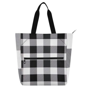 Imagem de Bolsa feminina xadrez preto branco búfalo para trabalho, escola, bolsa carteiro, carteiro, presente para amantes de livros