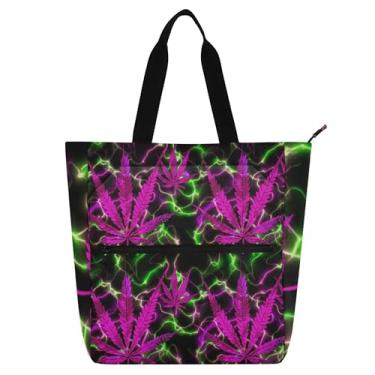 Imagem de Sacola feminina vibrante neon roxa, verde, preta, para trabalho, lona, praia, livro, bolsa, zíper, tecido, bolsas, presente para amantes de livros
