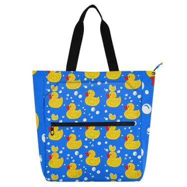 Imagem de GAIGEO Linda bolsa de trabalho feminina amarela com azulejo azul bolsa de trabalho de lona escolar bolsa carteiro bolsa carteiro com compartimentos