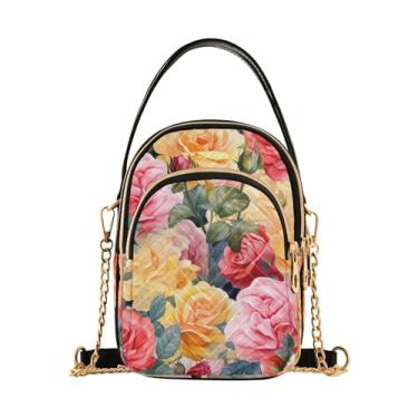 Imagem de GAIGEO Bolsa tiracolo feminina aquarela com rosas coloridas, bolsas transversais modernas bolsa de ombro pequena, Aquarela com rosas coloridas - 3, One Size
