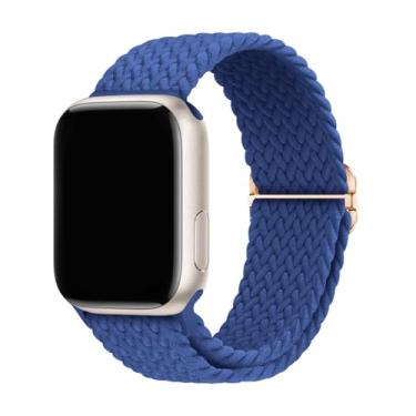 Imagem de Pulseira trançada elástica de nylon esportiva compatível com Apple Watch 49 mm, 46 mm, 45 mm, 44 mm, 42 mm, 41 mm, 40 mm e 38 mm para séries 11/10/9/8/7/6/5/4/3/SE/Ultra, 2 homens e mulheres (azul