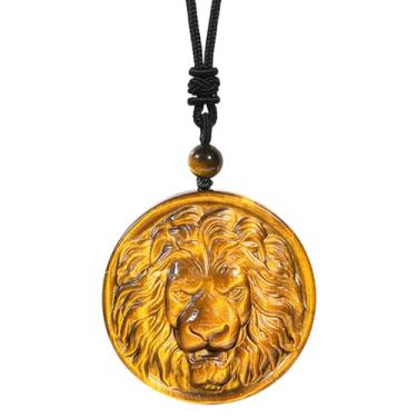 Imagem de Nupuyai Colar de pedra de olho de tigre natural para mulheres e homens, pingente de amuleto de cristal de animal esculpido à mão com cordão ajustável, Pedra olho de tigre, Pedra olho de tigre