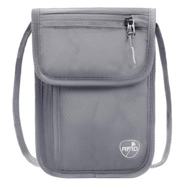 Imagem de SUPACOOL Carteira de pescoço, porta-passaporte com bloqueio RFID, bolsa de viagem, bolsa de pescoço oculta para viagens, Cinza