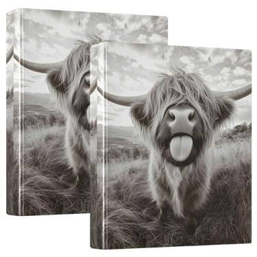 Imagem de Fichário monocromático de vaca Highland com 3 anéis de 3 cm comporta 200 folhas premium para prancheta, anel redondo, 31,5 x 27 x 6 cm, 1 pacote