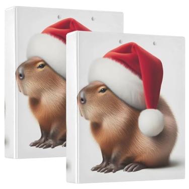 Imagem de Lindo chapéu de Natal Capivara com 3 fichários de 3,8 cm, 200 folhas, prancheta moderna, anel redondo, fichário resistente, 31,5 x 27 x 6 cm, pacote com 2