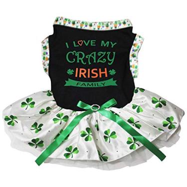 Imagem de Petitebella Vestido para cachorro I Love My Crazy Irish Family (preto/trevos, médio)