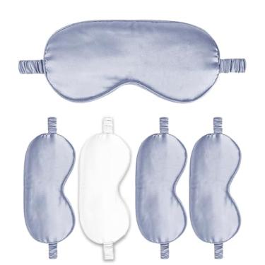 Imagem de Máscaras de dormir pacote com 5 capas de seda para olhos de cetim máscara blackout sedosa macia para olhos para dormir capas para presentes de dama de honra