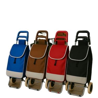 Imagem de Carrinho de Feira Dobrável com Rodas Reforçadas até 30kg, Carrinho de Mão para Compras, Bolsa Espaçosa com Bolso Traseiro(vermelho)