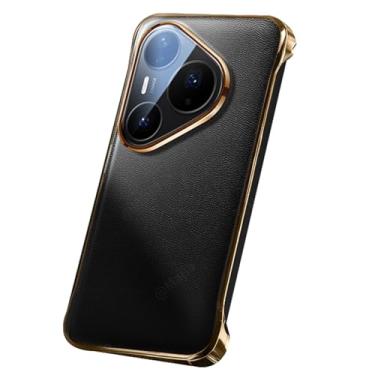 Imagem de LTLMYDAM Capa de revestimento para Huawei Pura 80 Ultra/80 Pro/80Pro+/80, Capa de couro genuíno de luxo sem moldura galvanizada com borda dourada fina, preta, 80 Pro+