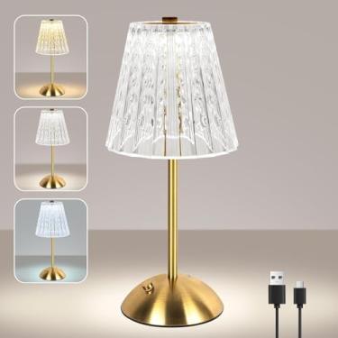 Imagem de Lâmpada de mesa respeitável LED, luz de leitura de cabeceira, ensolarada ambiente vintage operada por bateria de 3 cores para quarto restaurante cozinha bar decoração de casa (Dourado)