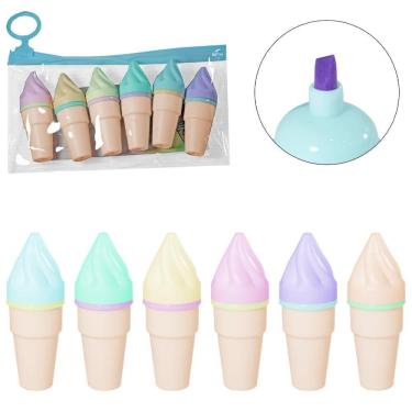 Imagem de Caneta Marca Texto Fofa 06 Peças Sorvete Color