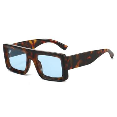 Imagem de Óculos de Sol UV400 - Armação Pequena com Rebites e Lentes Degradê para Homens e Mulheres, Ideal para Esportes ao Ar Livre, Corrida e Ciclismo, Cor Azul Leopardo