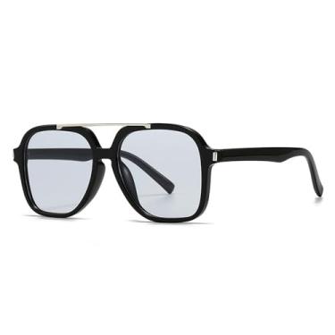 Imagem de Óculos de Sol UV400 - Cor Jelly, Tamanho Grande, Ponte Dupla, Rebites, para Homens e Mulheres, Esportes ao Ar Livre, Corrida, Ciclismo, C3 Preto e Azul Claro