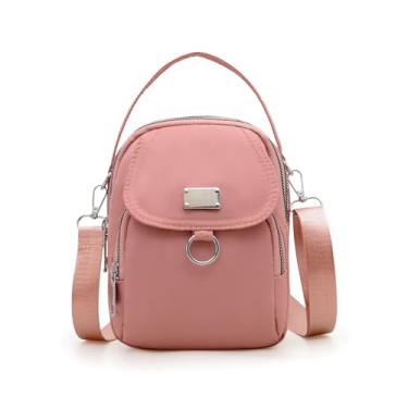 Imagem de Bolsas transversais para mulheres, pequenas, resistentes à água, vários bolsos para viagens, compras, trabalho, Rosa escuro, Bolsa quadrada pequena transversal