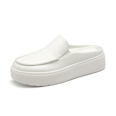 Imagem de Rihero Sapato feminino sem cadarço plataforma confortável espuma viscoelástica leve bico redondo tamancos para trabalho e caminhada, Poliuretano branco, 36