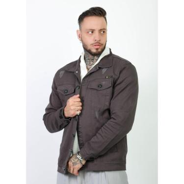 Imagem de Jaqueta Jeans Sarja Masculina Cinza Escuro Com Bolso Austin Club Premium-Masculino