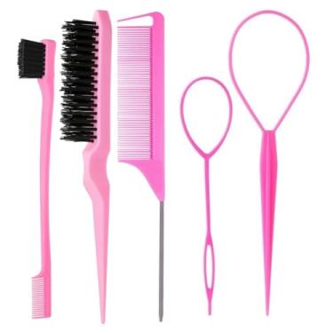 Imagem de Conjunto de 5 peças de ferramentas de estilo de cabelo elegante, ferramentas de controle de borda de pente de escova de cabelo, acessórios diários de penteado, coque de rabo de cavalo elegante