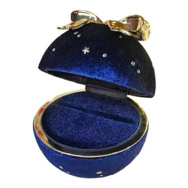 Imagem de oshhni Caixa de Joias com Laço, Estojo Organizador de Joias de Luxo Portátil e Elegante para Casamento, Pedido de Casamento, Aniversário e Uso Diário, Azul para Anel