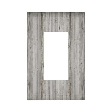 Imagem de Nadoabtm Capas decorativas de casa de fazenda rústica cinza porta de celeiro madeira 1 gangue interruptor de luz única placa de cobertura placas de parede GFCI placa frontal para decoração de cabine