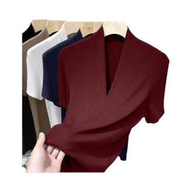 Imagem de Camiseta Feminina plus Size Slim Fit Com Decote Em V E Manga Curta Mod