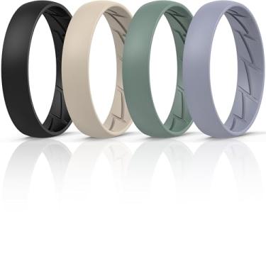 Imagem de ThunderFit Anéis de silicone para ele e ela, pulseiras de noivado de borracha unissex - pacote variado de 1/4/5/7/8, 5.5 - 6 (16.50mm), Silicone, Sem pedra preciosa