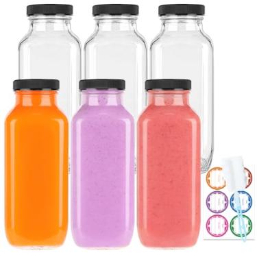 Imagem de GUANENA Pacote com 6 garrafas de vidro, garrafas de água quadradas vintage de 473 ml com tampas, garrafas de suco, recipientes de bebidas para leite, kombucha, smoothies