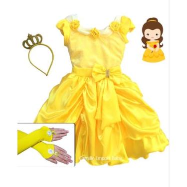 Imagem de Vestido Festa Infantil Princesa Luxo A Bela E A Fera E Coroa - Pingo D