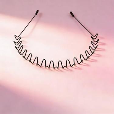 Imagem de Faixa de cabeça de liga estilo onda, acessório de cabelo moderno para uso diário (preto - gancho interno)