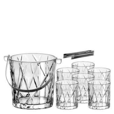 Imagem de Balde de Gelo Forest Cristal com Pinça 1l + 6 Copos Whisky - L'Hermita