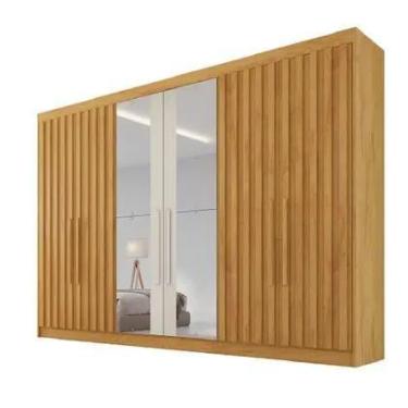 Imagem de Guarda Roupa 6 Portas 4 Portas Ripadas Potente com Espelho MDF Móveis 