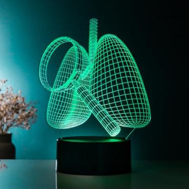 Imagem de PopLumos - Luminária led 3d/ abajur de mesa - pulmão com lupa, pneumologista