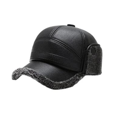 Imagem de Boné Térmico De Couro PU Para Inverno Masculino Com Protetor De Orelha