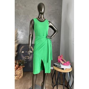 Imagem de Vestido Canelado Denver Feminino Lamour, PP, Verde limão