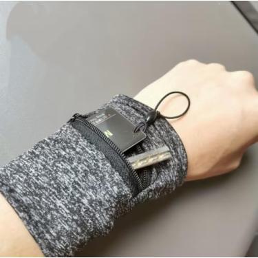 Imagem de 1 bolsa de pulso unissex de poliéster com alça ajustável para corrida, viagem, academia, cinza