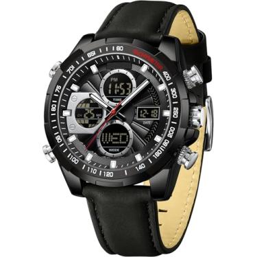 Imagem de findtime Relógio masculino digital militar, pulseira de couro, caixa de liga metálica, à prova d'água, relógio analógico, vestido de luxo, relógio de pulso de designer esportivo, relógio de pulso