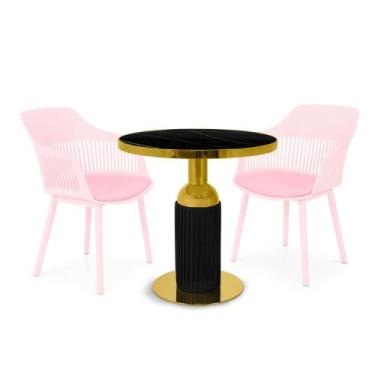 Imagem de Conjunto Mesa de Jantar Redonda Imperial 70cm Preta com 2 Cadeiras Est