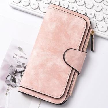 Imagem de Carteira feminina longa, carteira clutch com compartimento para vários cartões para telefone e itens essenciais diários, rosa, Tendência