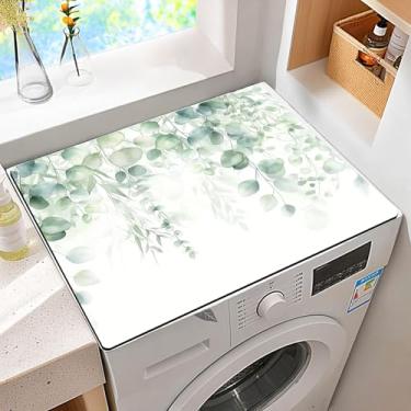 Imagem de Tapete protetor antiderrapante para máquina de lavar e secar roupa à prova de poeira com design de folha verde universal 60 cm x 50 cm para decoração de lavanderia e cozinha