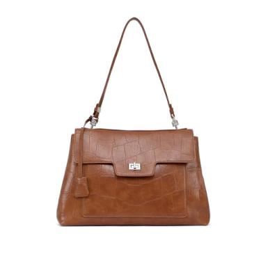 Imagem de NEWBELLA Bolsa de ombro feminina retrô - Bolsa clássica com aba, bolsa de couro de luxo para uso diário, Marrom