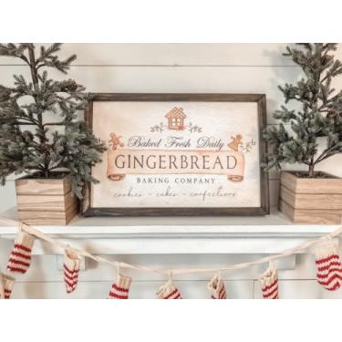 Imagem de Gingerbread Baking Company Cartaz de arte de parede Assado Fresco Diariamente Citações Impressões em tela Fazenda Imagem de Natal Arte Decoração de Casa para Cozinha de Natal Sem Moldura