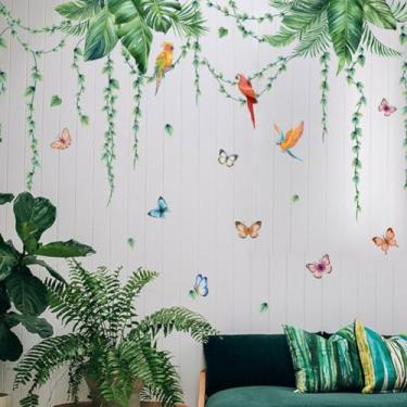 Imagem de 2 conjuntos de adesivos de parede criativos MS6413 Planta verde videira folha de bananeira papagaio borboleta sala de estar quarto decoração de fundo adesivos autoadesivos