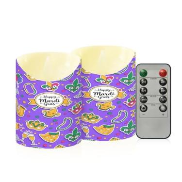 Imagem de Wassud Pacote com 2 adesivos de festa de carnaval velas sem chama com controle remoto, velas realistas cintilantes com temporizador, velas decorativas para Natal, casamento, festa, decoração de casa